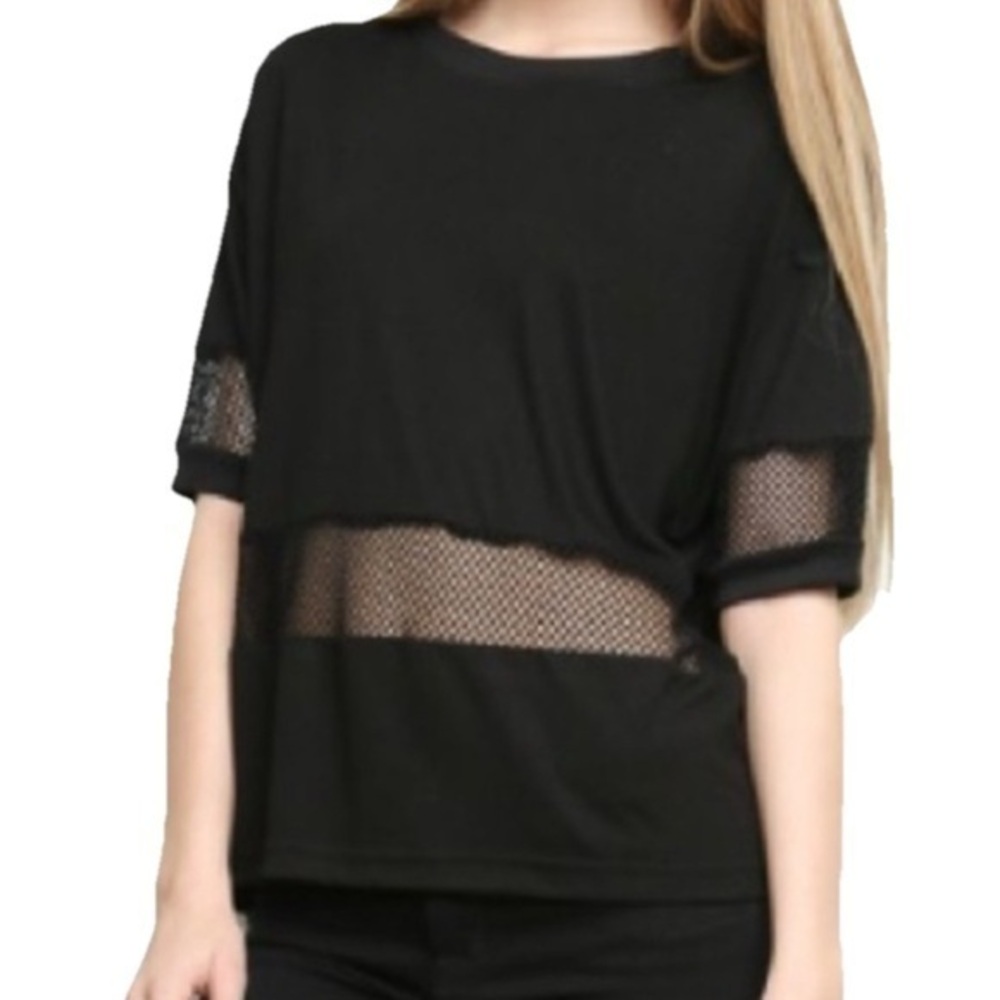 Brandy Melville Short Sleeve Top Manoela Mesh One Size Length 22” Bust 42”-48”